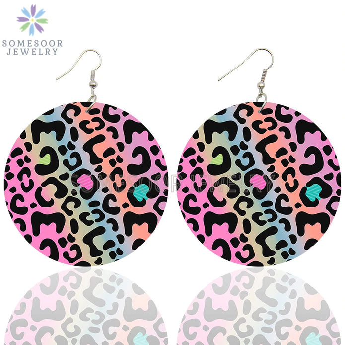 Neon Leopard Wooden Earrings