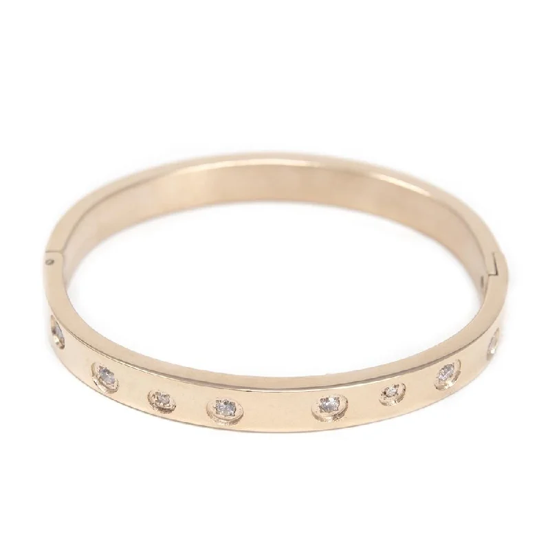 Stainless St Kids Bangle W CZ Inlay Rose Gold Pl