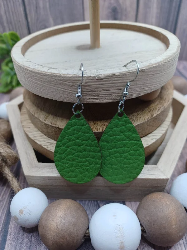 Green Dainty Leather Teardrop Style Earrings