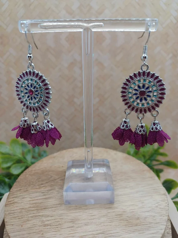 Purple Flower Tassel Earrings