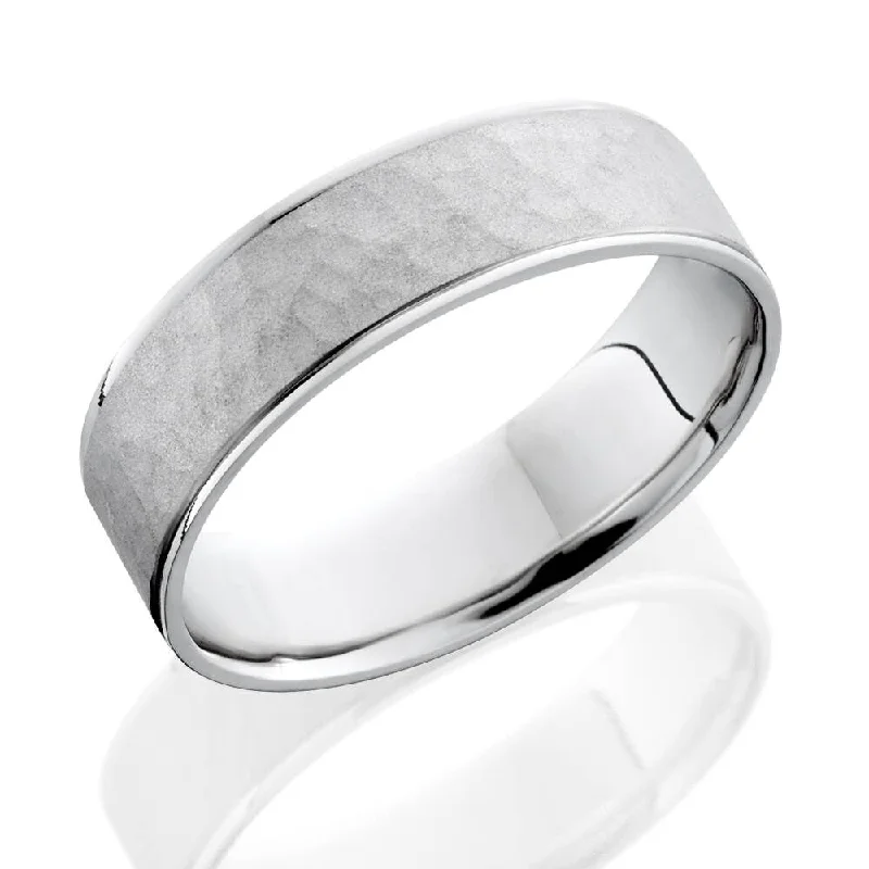 Mens White Gold Hammered Comfort Fit Wedding Band Ring