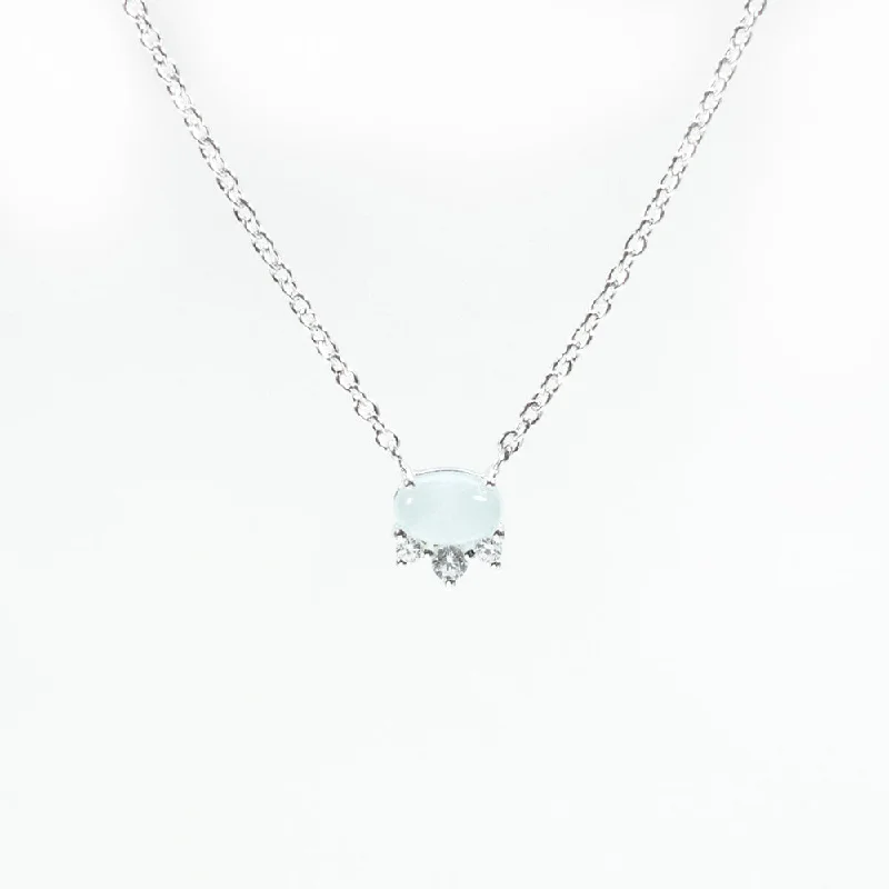 Tiny Oval Rose-Cut Aquamarine Silver Necklace