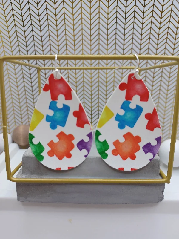 Multicolored Puzzle Pieces Earrings