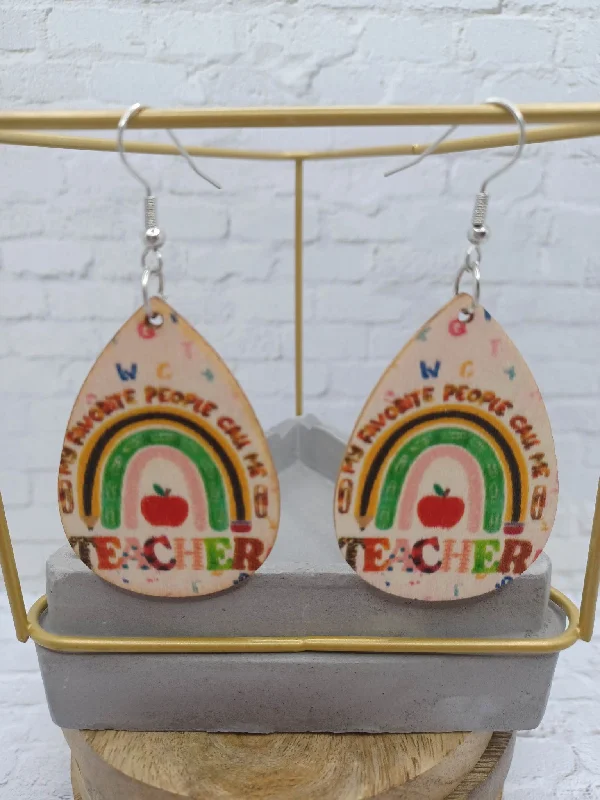 Wooden Teacher Rainbow Earrings