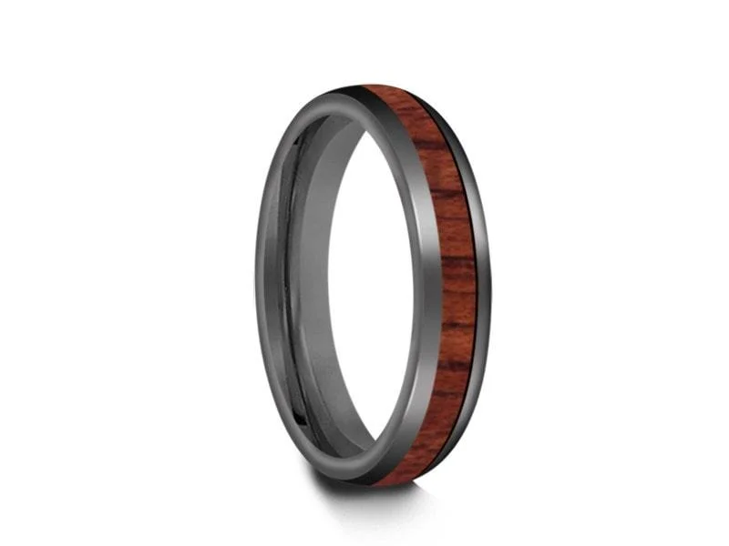 4MM HAWAIIAN Koa Wood Tungsten WEDDING BAND DOME AND GRAY INTERIOR