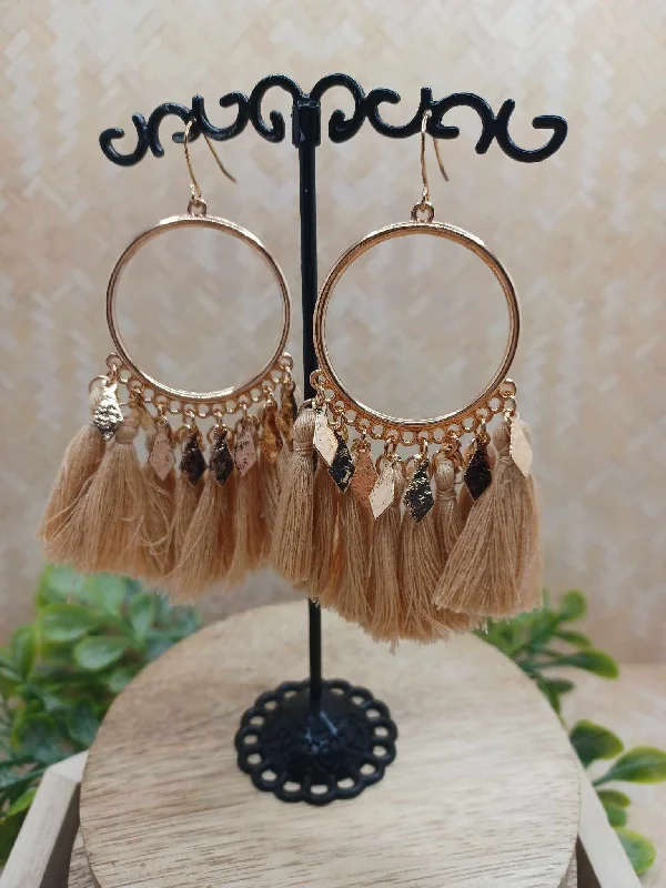 Caramel Tassel Earrings w/ Gold Detailing