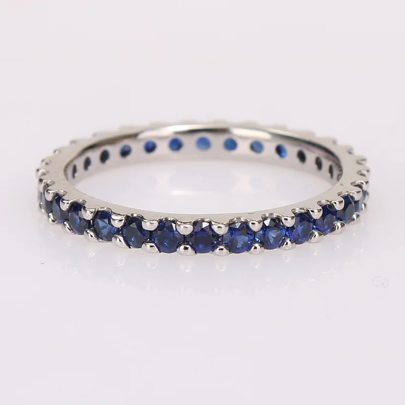 Miadora 10k White Gold Created Blue Sapphire Stackable Eternity Wedding Band Ring