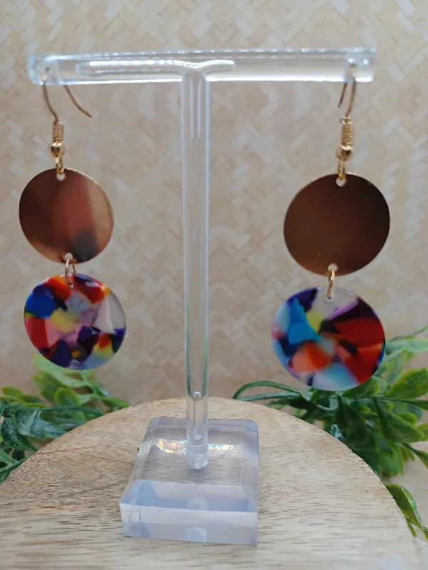 Multicolored Acrylic Circle Style Earrings (gold)