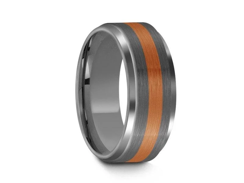 8MM Brushed GRAY Tungsten Wedding Band ROSE GOLD CENTER AND GRAY INTERIOR