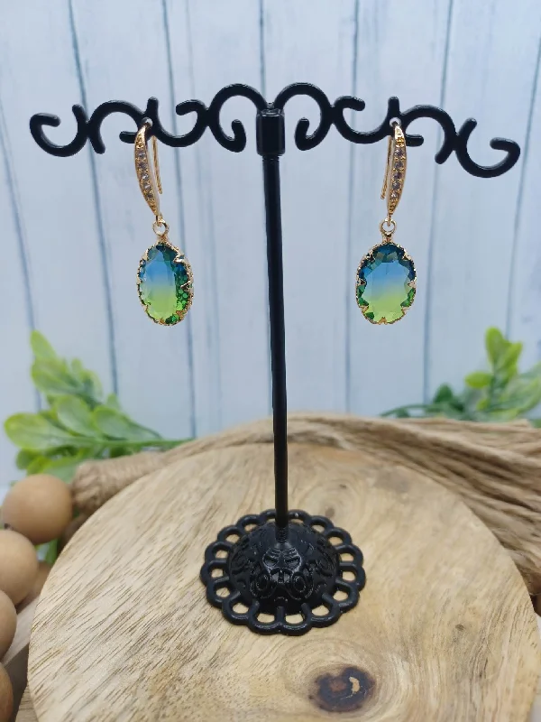 Ombre Blue to Green Round Cut Earrings