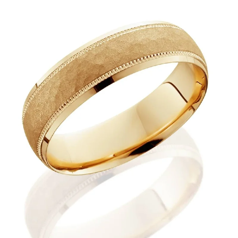 Hammered 6mm Wedding Band Yellow Gold