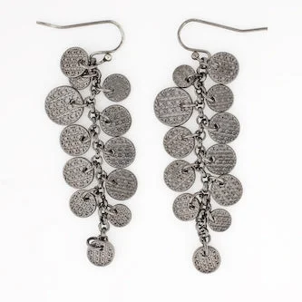 Gun Metal Disk Dangle Earrings