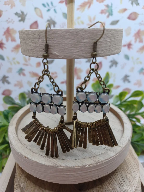 Brass Drop Style Earrings w/ Opalescent Beading