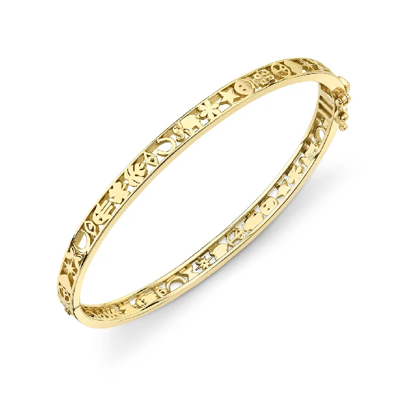 Gold & Diamond Open Icon Hinge Bangle