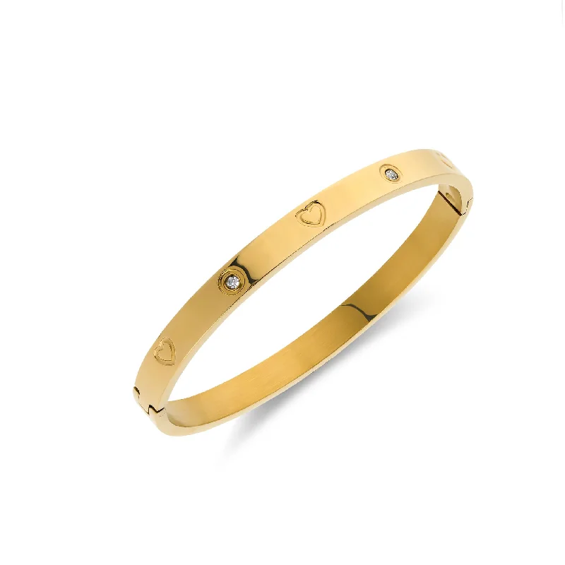 Crystal heart bangle gold