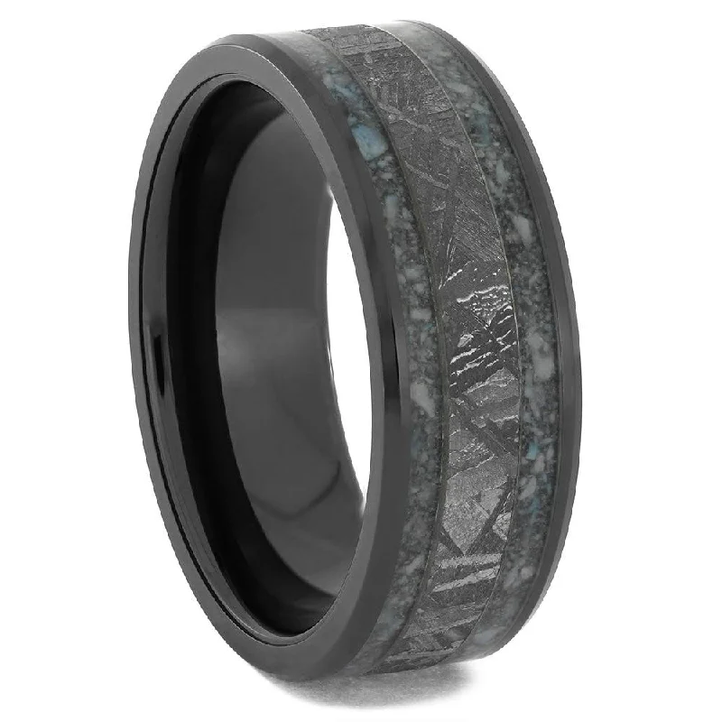 Authentic Meteorite & Crushed Turquoise Ceramic Ring