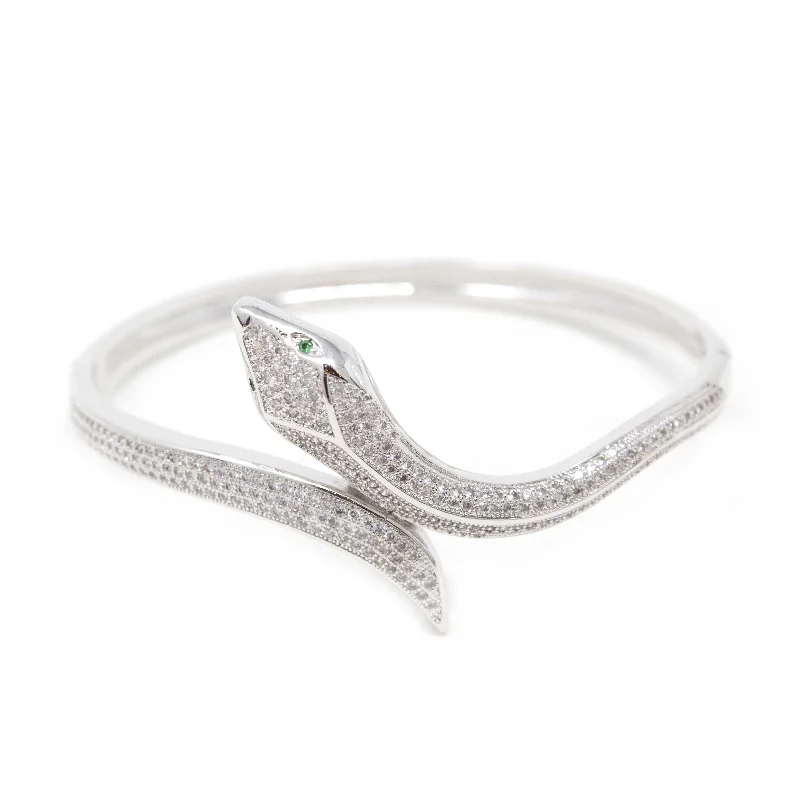 Rhodium Plated Wrap Pave Snake Bangle