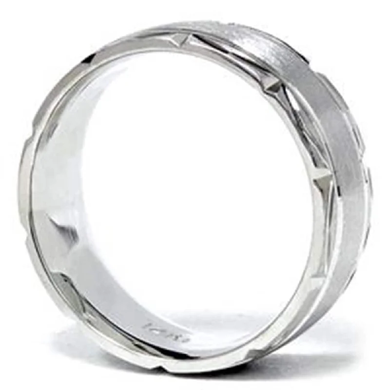 Brushed Wedding Band 950 Platinum Handcarved 7MM Mens Ring