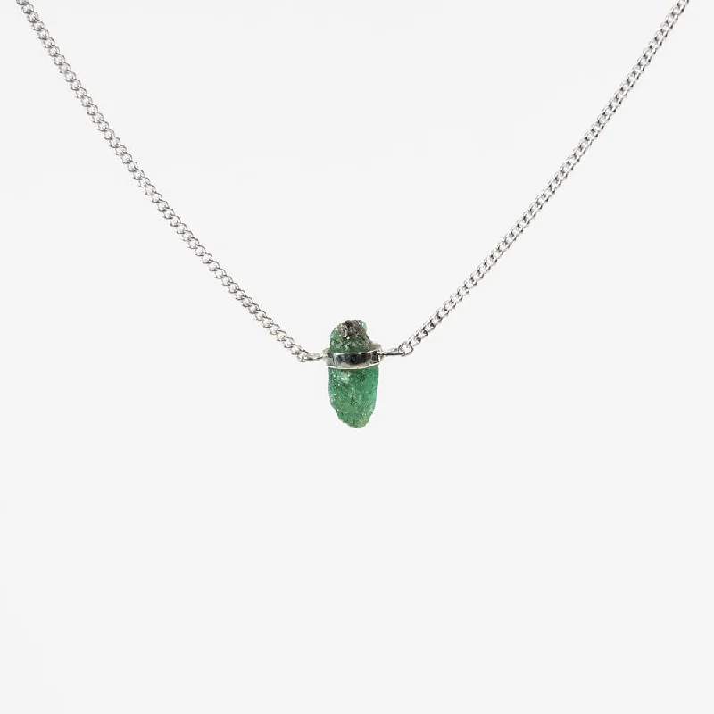 Silver Raw Emerald Wrap Necklace