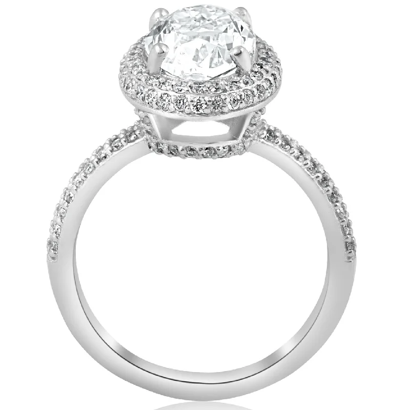 Certified 2.50Ct Oval Halo Diamond Engagement Pave Ring White Gold Lab Grown