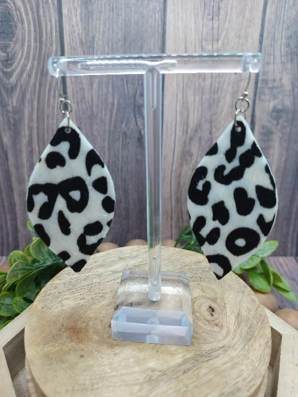 White & Black Leopard Print Elongated Earrings