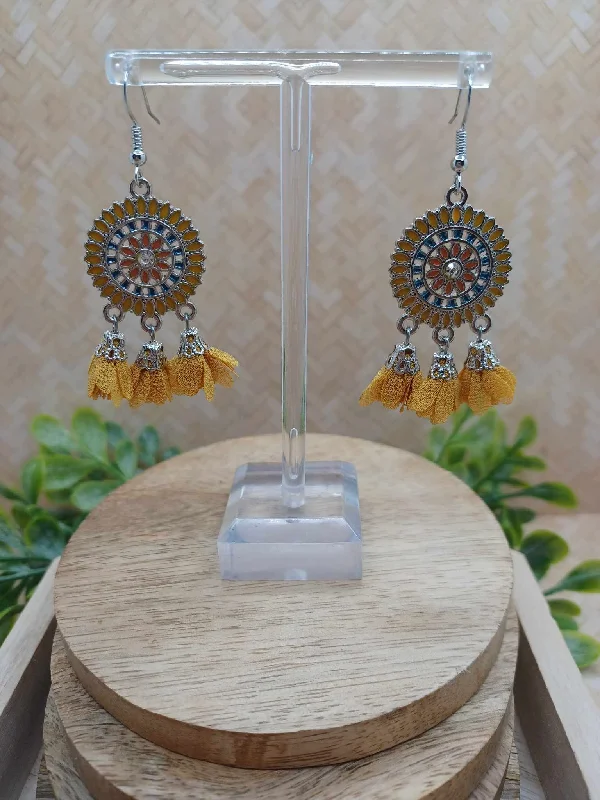 Mustard Flower Tassel Earrings