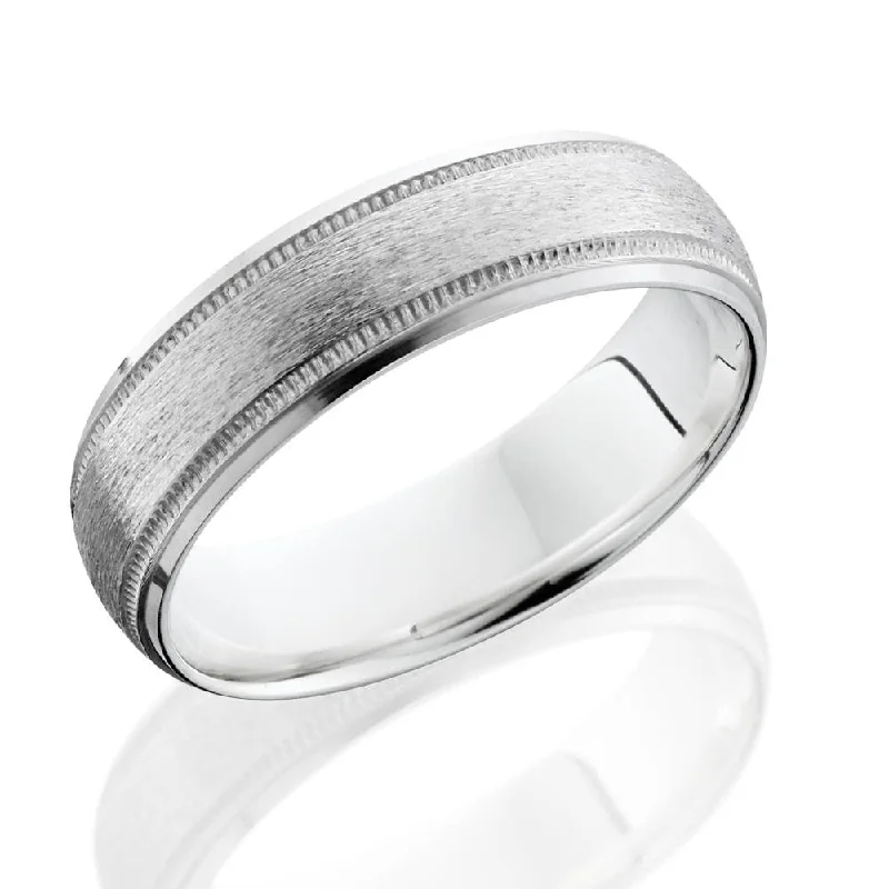 Brushed Milgrain & Polished Beveled Wedding Band 14K White Gold 6mm