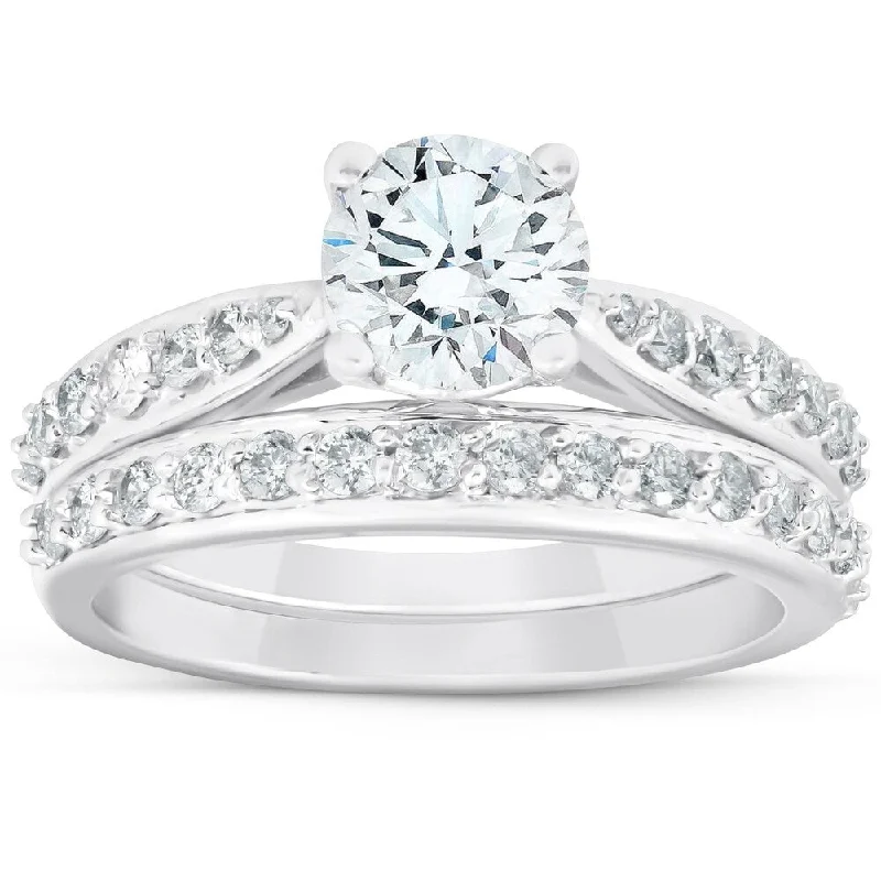 1.58 Ct Diamond Engagement Wedding Ring Set 14k White Gold