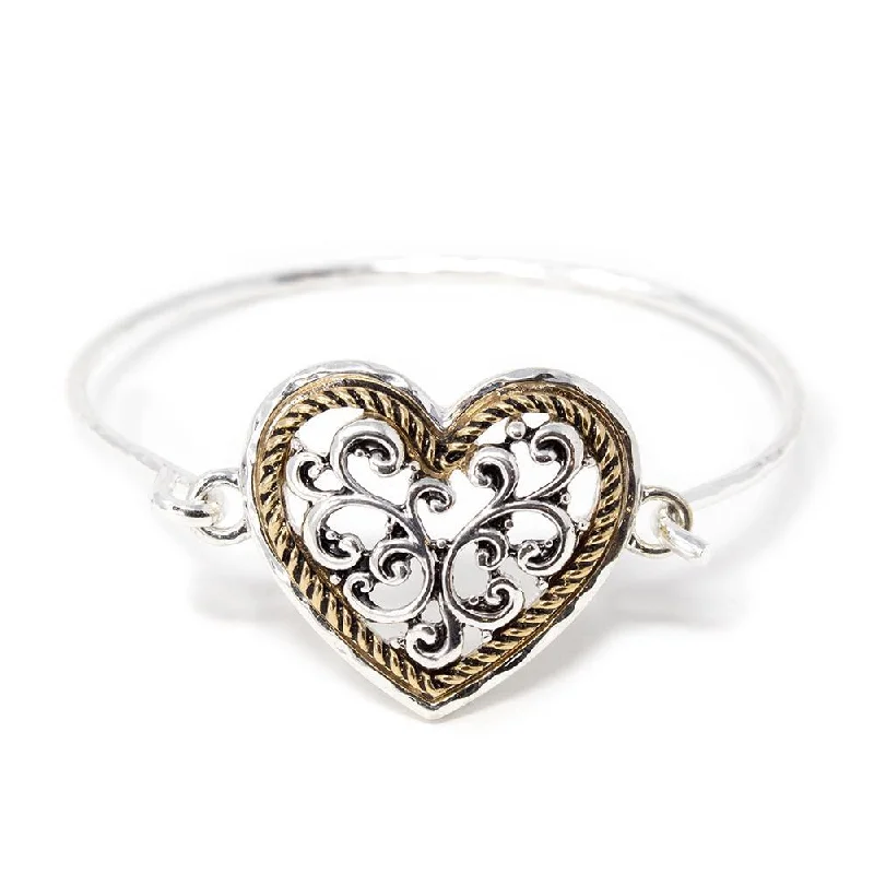 Two Tone Filigree Heart Bangle