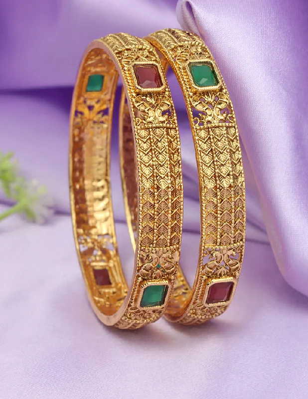 Designer Ruby Emerald Matt Stone Bangles ZBGL11171