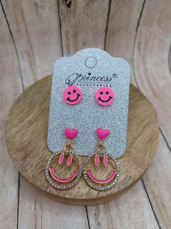 Pink Happy Face Earrings