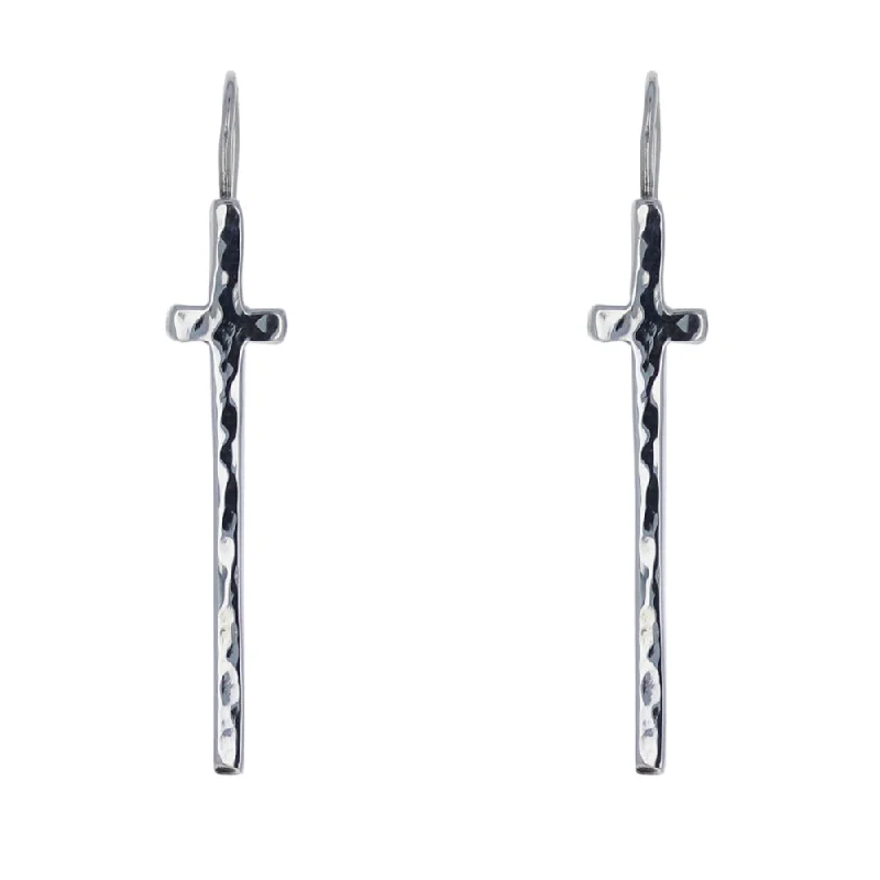 Hammered Cross Spike Earrings