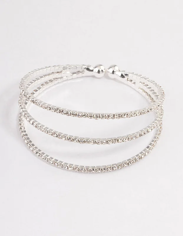 Silver Plated Trio Row Cuff Bangle