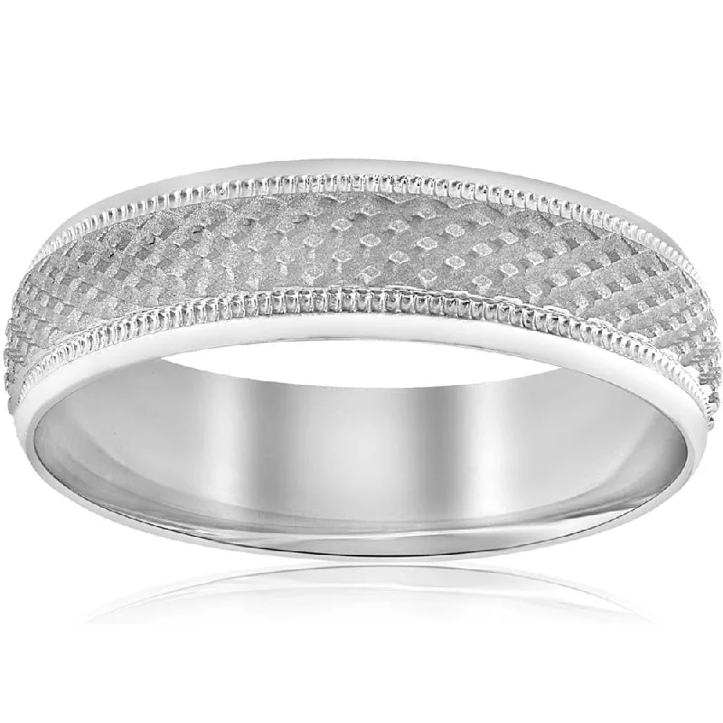 6mm Mens Handmade Wedding Band 14K White Gold