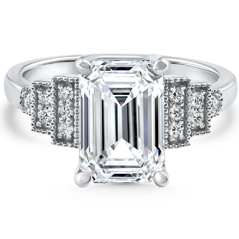 Certified 4.20Ct Emerald Cut Diamond Engagement White Gold Lab Grown