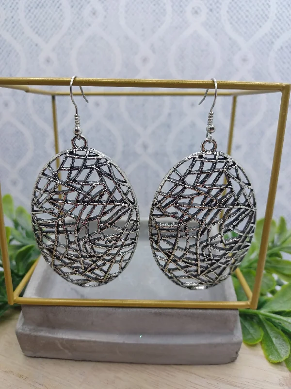 Silver Beveled Style Earrings w/ Scattered Pattern