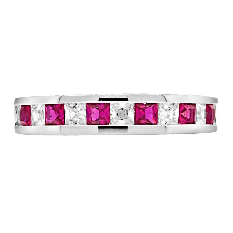 Olicia B: 2.21ct Princess cut created Ruby Semi-Eternity Wedding Band