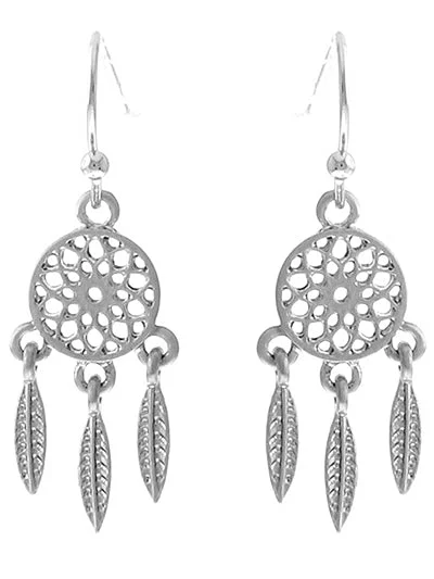 Dainty Silver Dreamcatcher Style Earrings