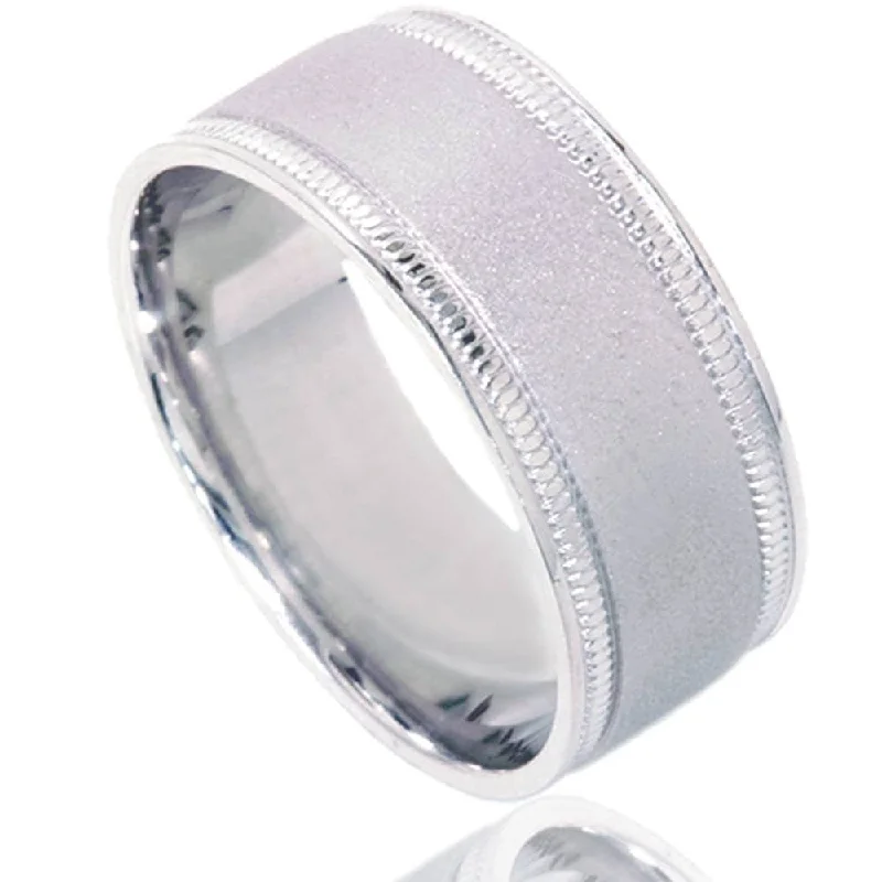 8mm Brushed Wedding Band White Gold