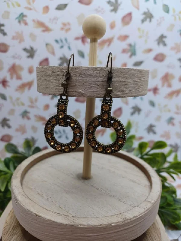 Dainty Brass Earrings w/ Brass Rhinestone Accents