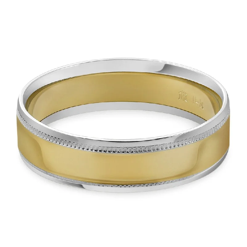 Mens 14k White & Yellow Gold 6MM Wedding Band Ring Two Tone