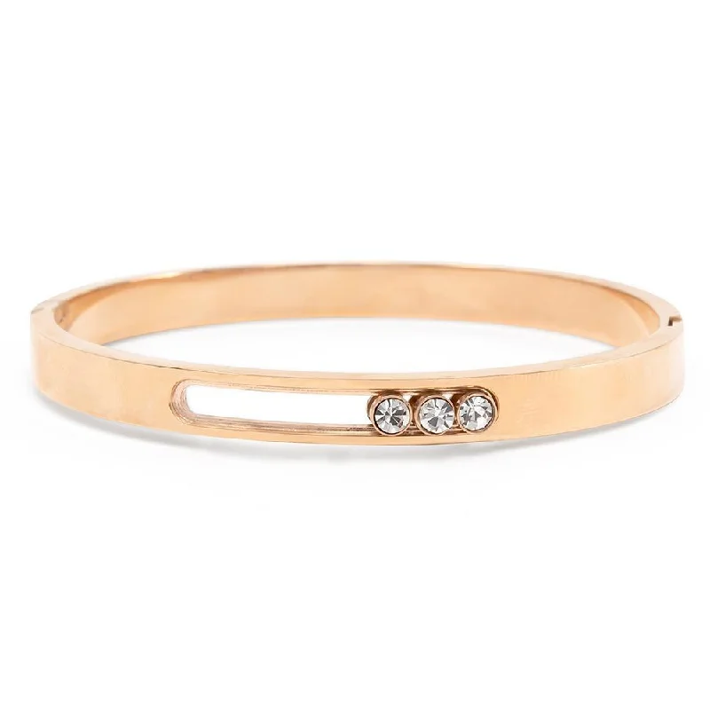 Stainless Steel Three Sliding Crystal Bangle Rose Gold Plated