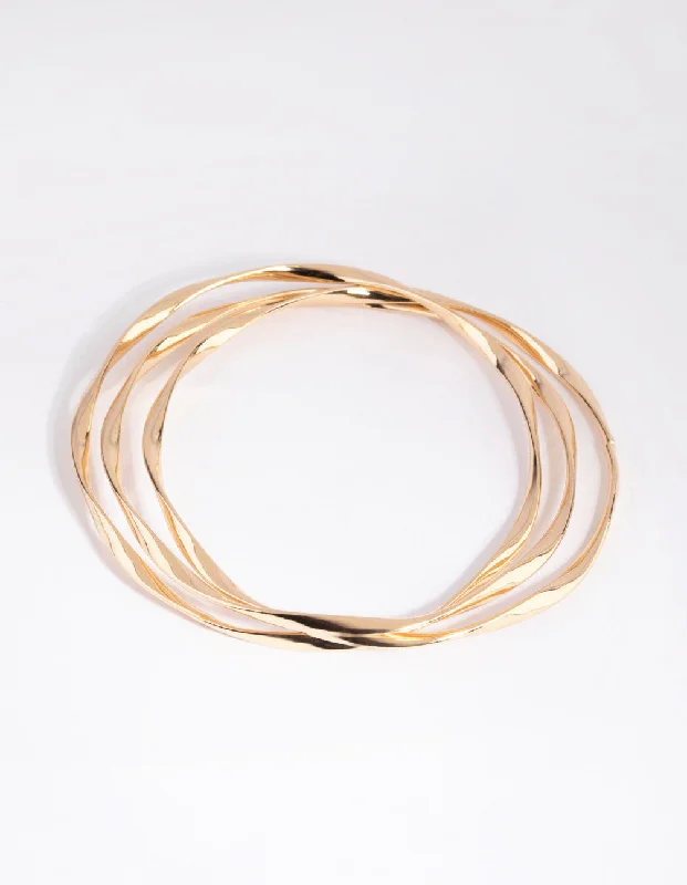 Gold Thin Wavy Bangle Pack