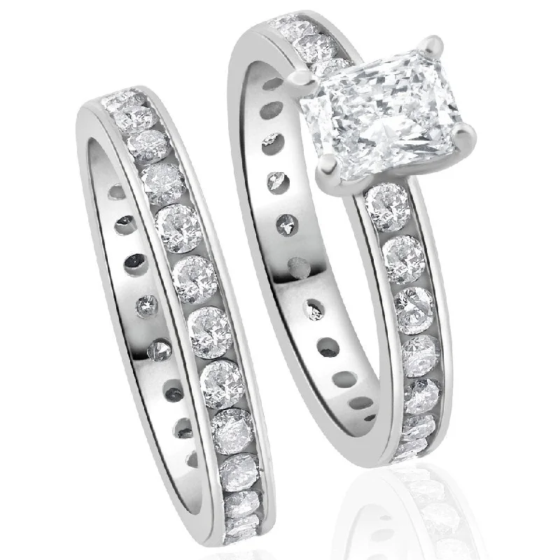 4 Ct Radiant Cut Diamond Eternity Engagement Wedding Ring Set White Gold