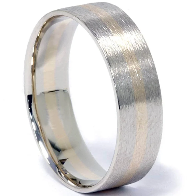 Brushed Two Tone Wedding Band 14K Gold