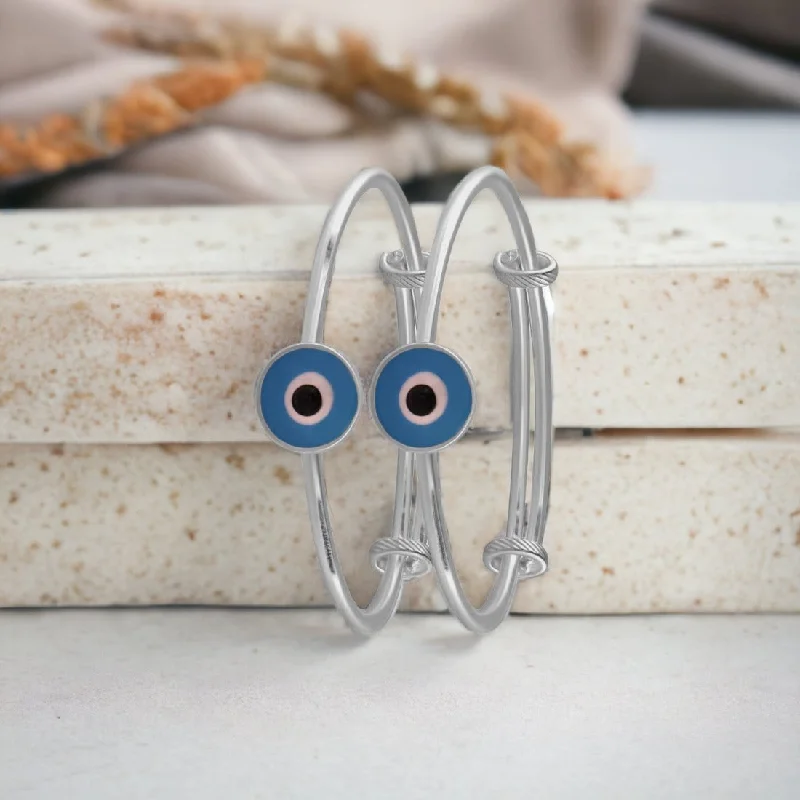 Pure 925 Sterling Silver Evil Eye Kids Bangle Pair