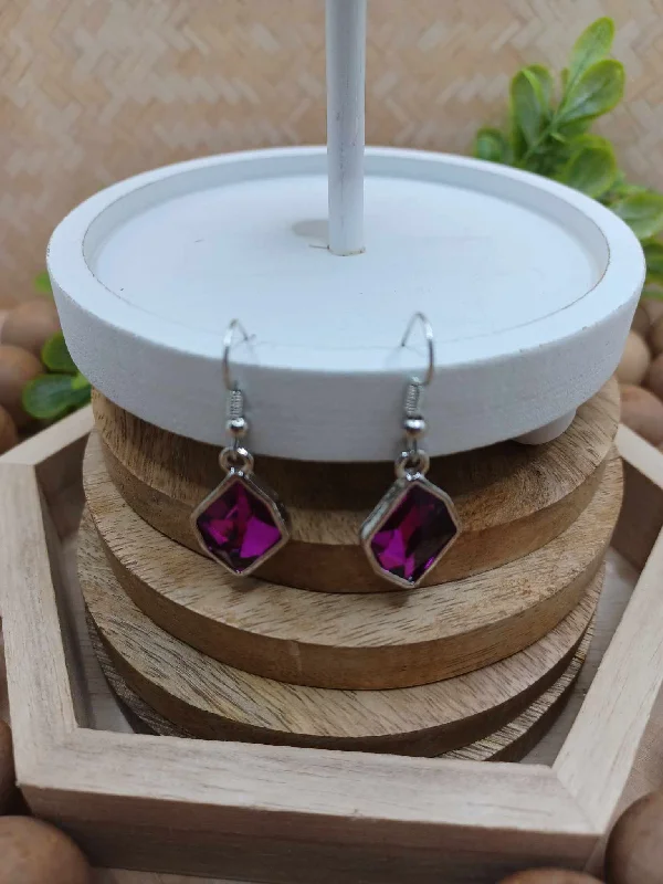 Hot Pink Geometric Rhinestone Earrings