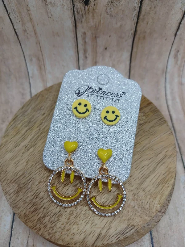 Yellow Happy Face Earring Set