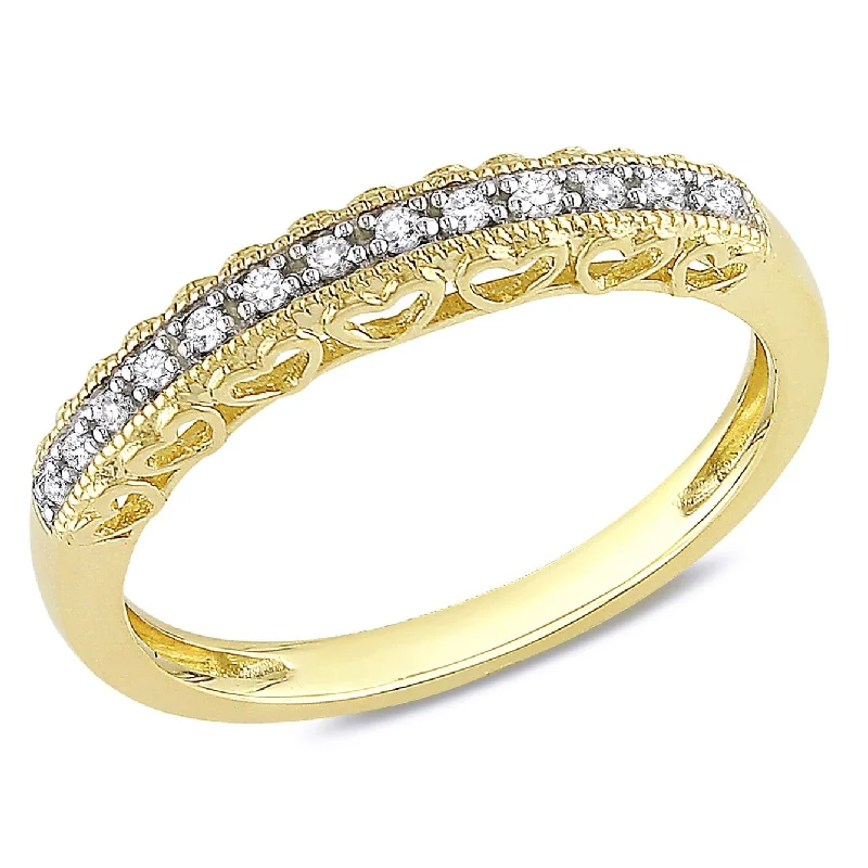 Miadora 10k Yellow Gold 1/10ct Diamond Vintage Anniversary Stackable Heart Wedding Band Ring - White