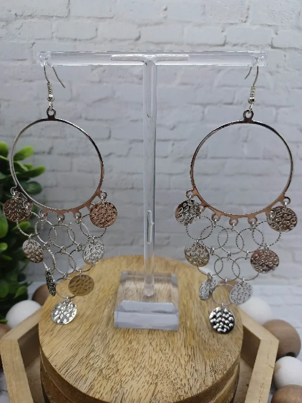 Silver Circle Earrings w/ Textured Circle Dangles